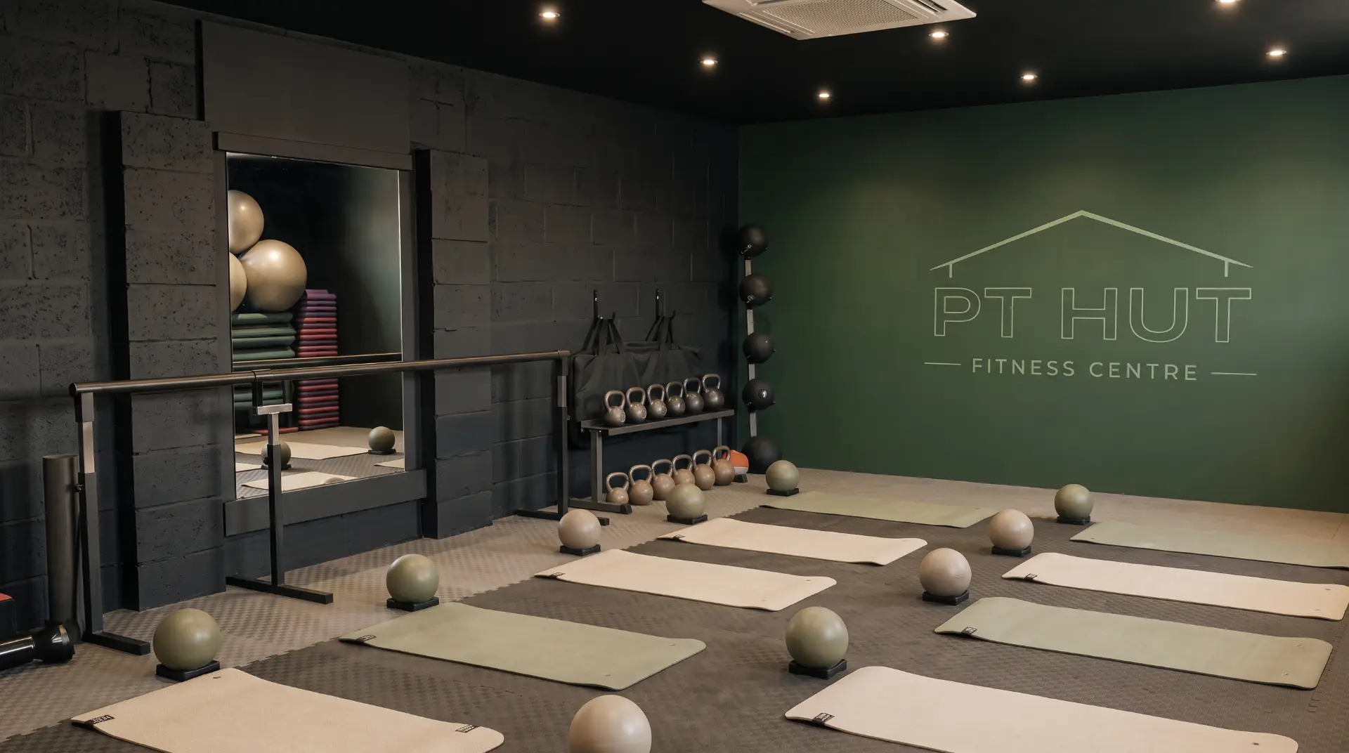 The PT Hut studio — barre, mats, kettlebells and pilates equipment